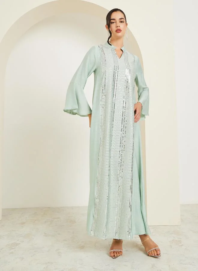 Amirah Women Green Sequin Embellishment Jalabiya